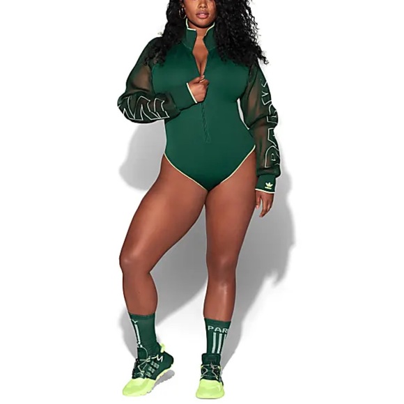 Adidas x Ivy Park Mesh Long Sleeve Bodysuit Sz XXXXL In Dark Green - Main Image
